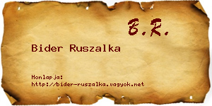 Bider Ruszalka névjegykártya